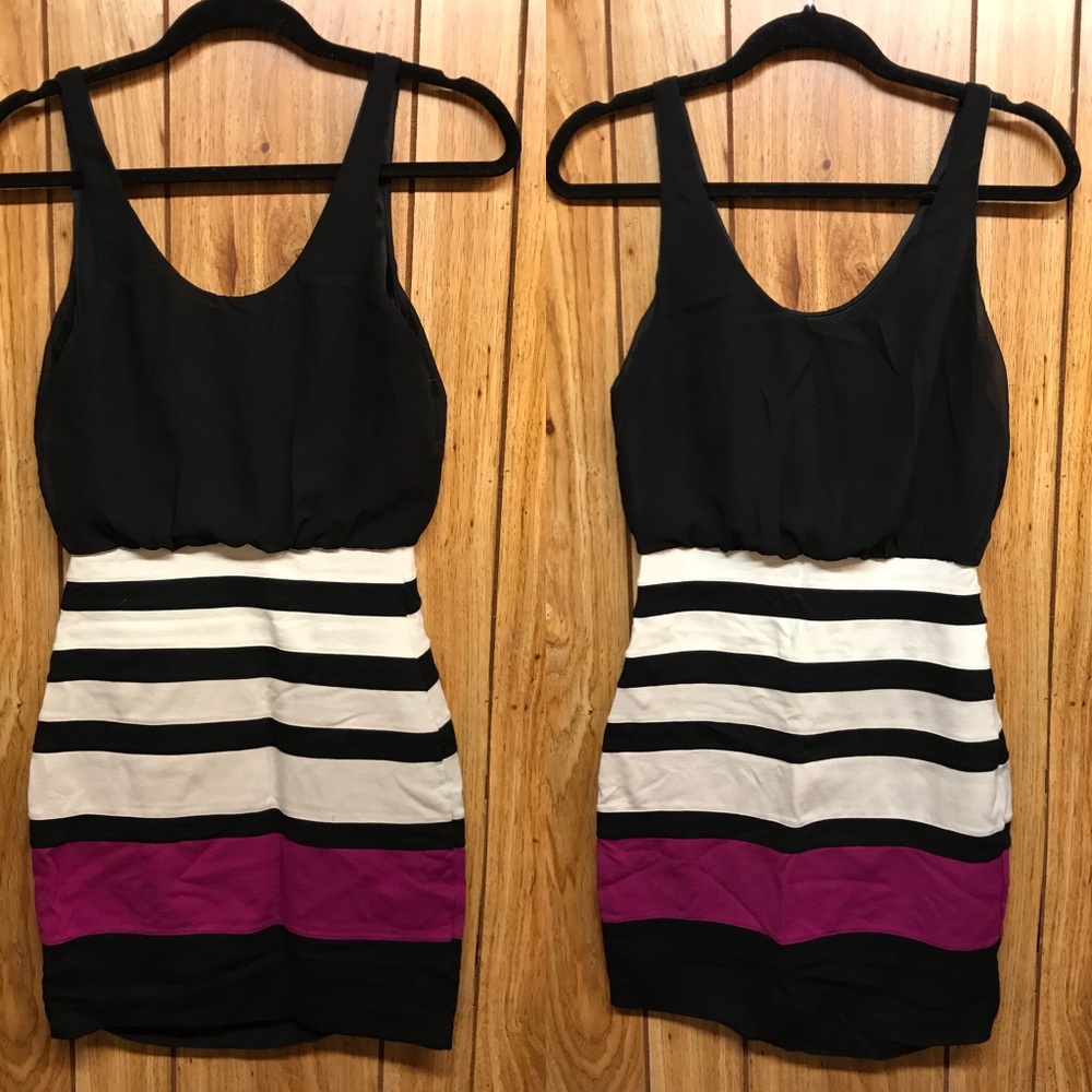 Express Black Striped Banded Dress